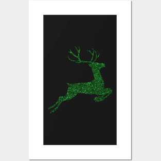 Dark Green Faux Glitter Reindeer Posters and Art